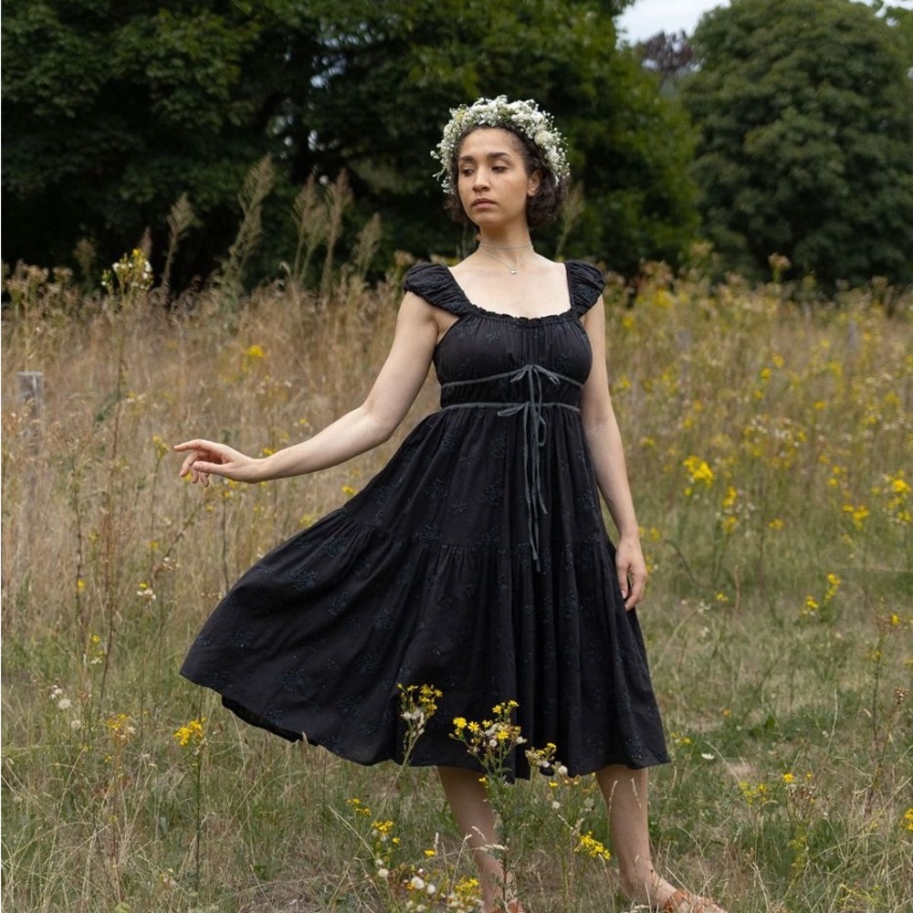 VORIAGH “Ebely" eyelet fabric dress short sleeves black NWT
